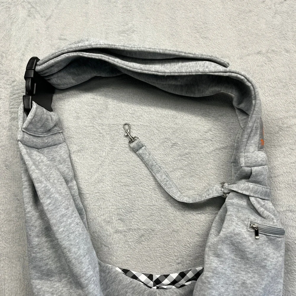 Tomkas Pet Sling Carrier Small Dog Cat Grey Gingham Adjustable Strap Pocket